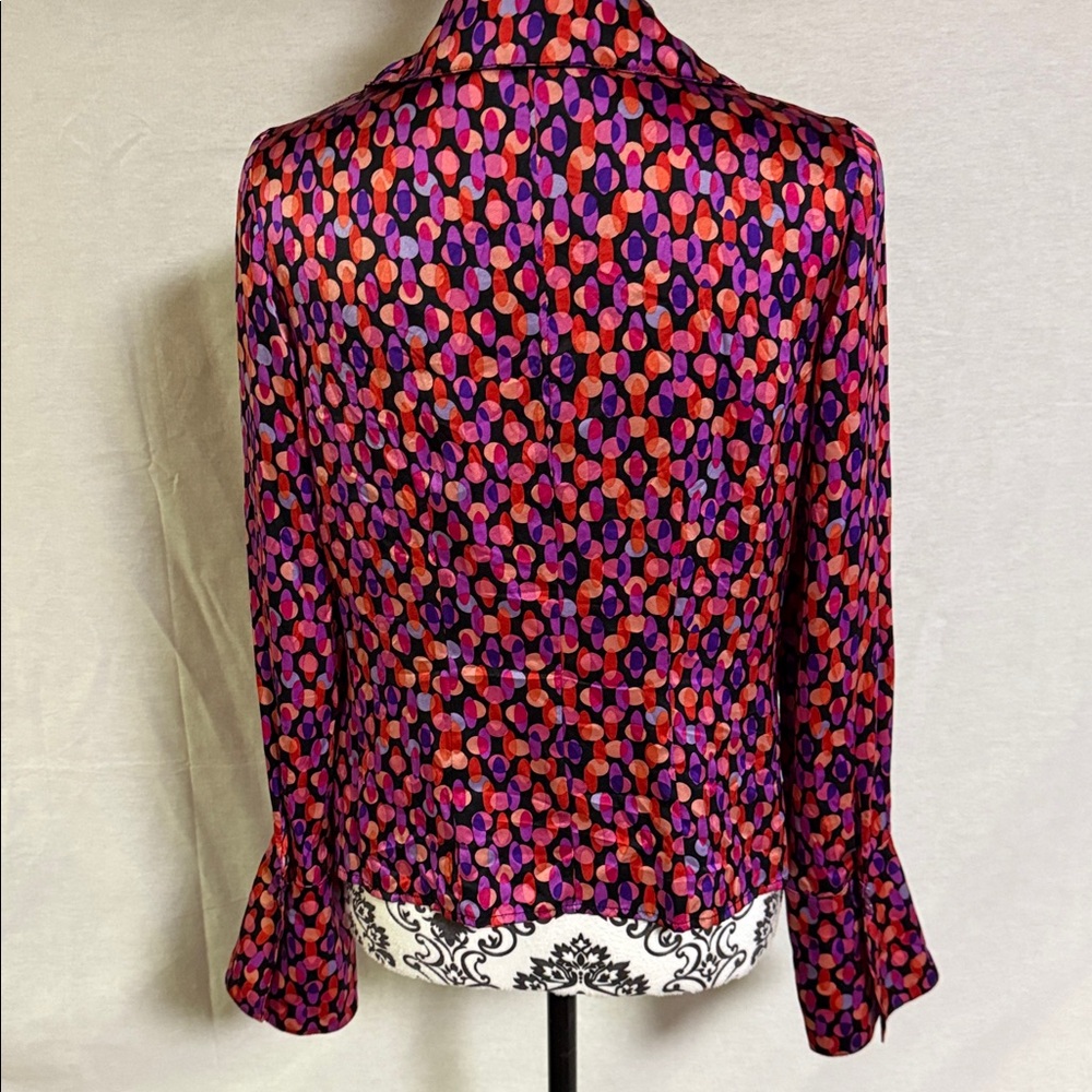 I.E. Colorful 100% Silk Blouse with colorful dotted long sleeve button down EUC - Picture 6 of 13
